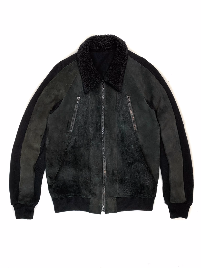 Number (N)ine Shearling & Suede Bomber Jacket in Brown