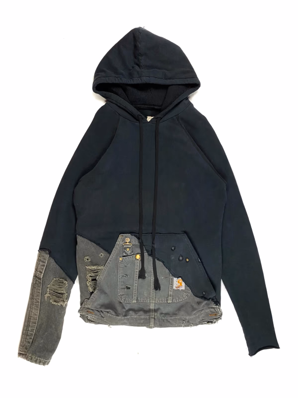 Greg Lauren Distressed Patchwork Hoodie in Black