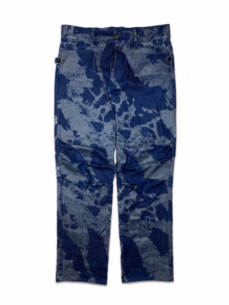 Dries Van Noten Bleach-Treated Denim Work Pants in Blue