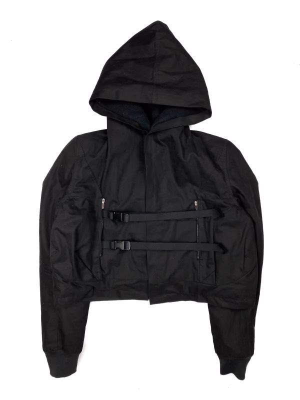 Rick Owens Cropped Bondage Strap Hoodie in Black
