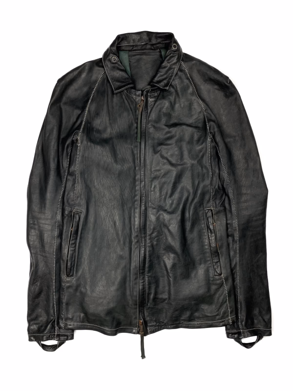 Boris Bidjan Saberi Contrast Stitch Leather Jacket in Black