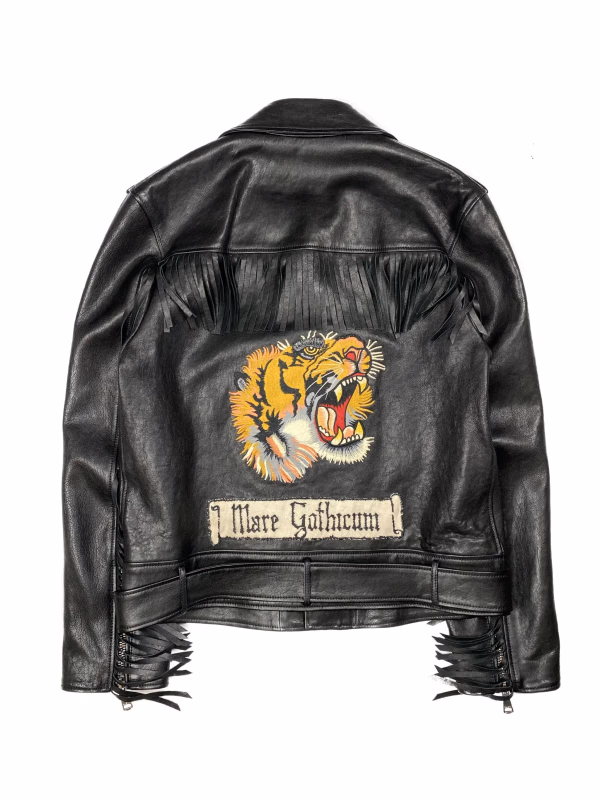 Gucci 'Mare Gothicum' Tiger Fringe Leather Jacket in Black