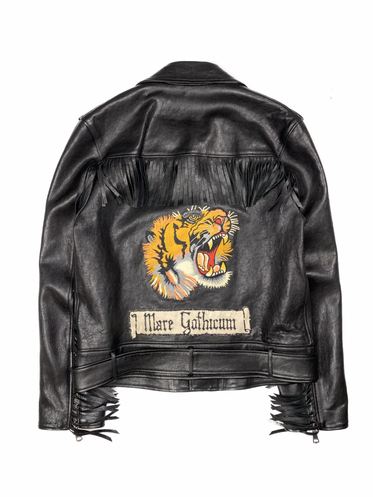 Gucci 'Mare Gothicum' Tiger Fringe Leather Jacket in Black