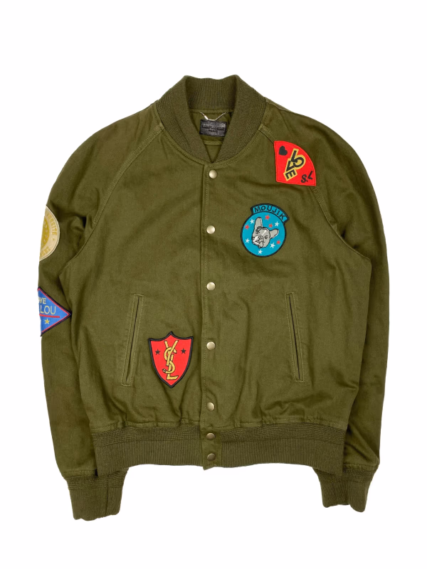 Saint Laurent 'Moujik' Patch Bomber Jacket in Olive