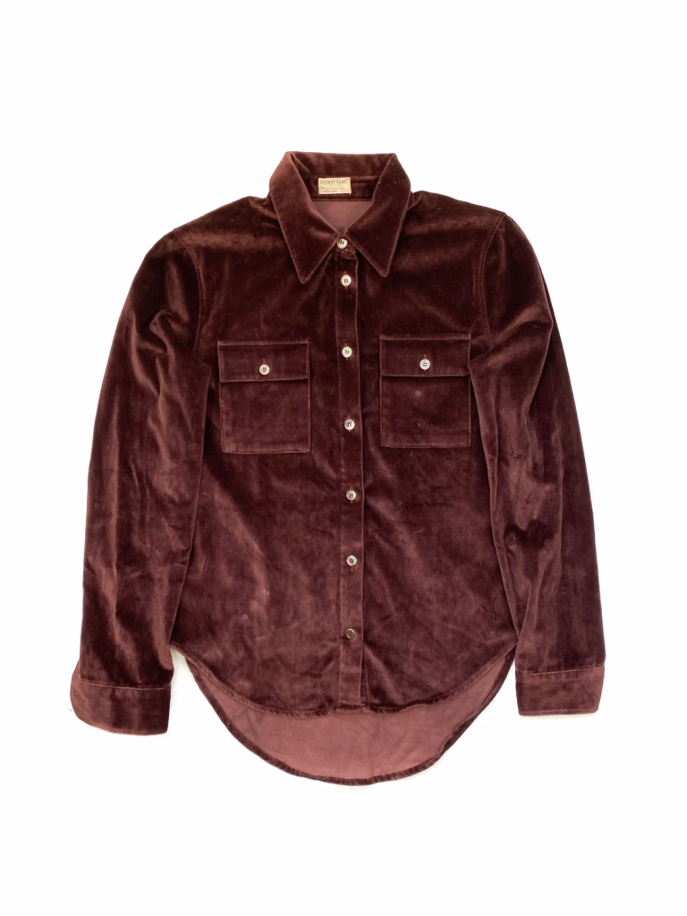 Helmut Lang Velvet Button-Up Shirt in Burgundy