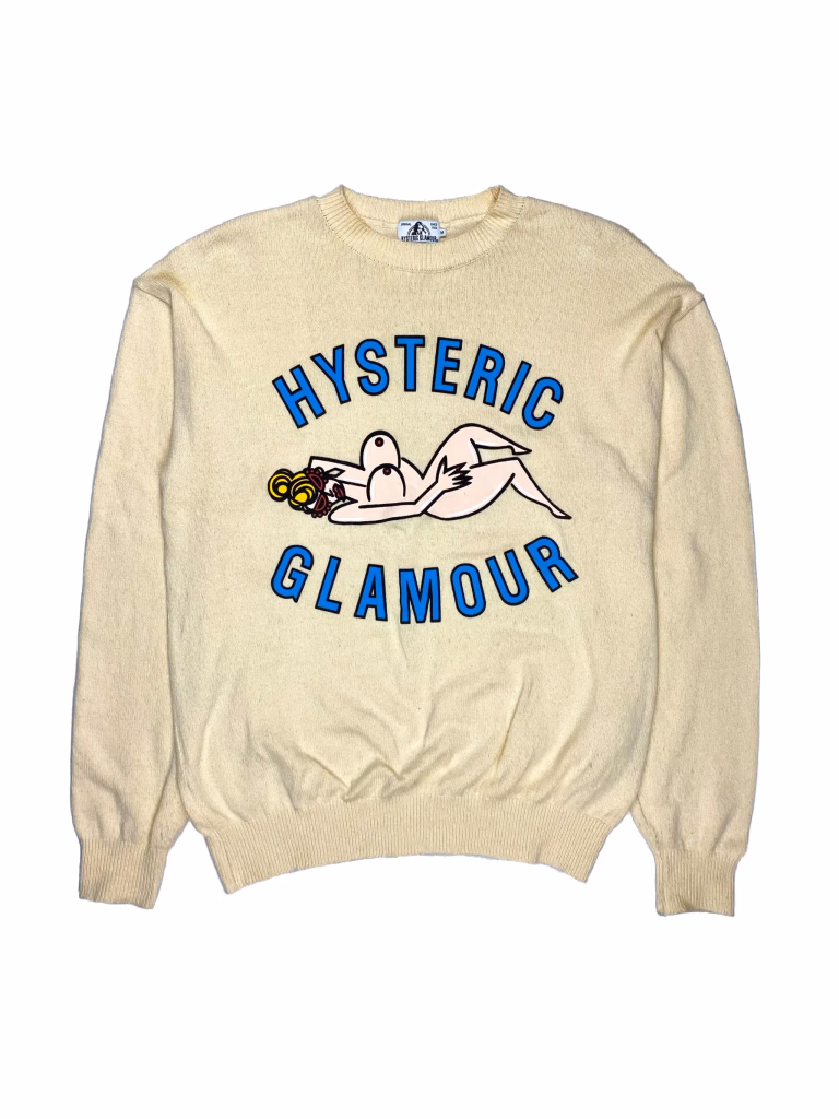 Hysteric Glamour Pin-Up Girl Logo Knit Sweater in Cream