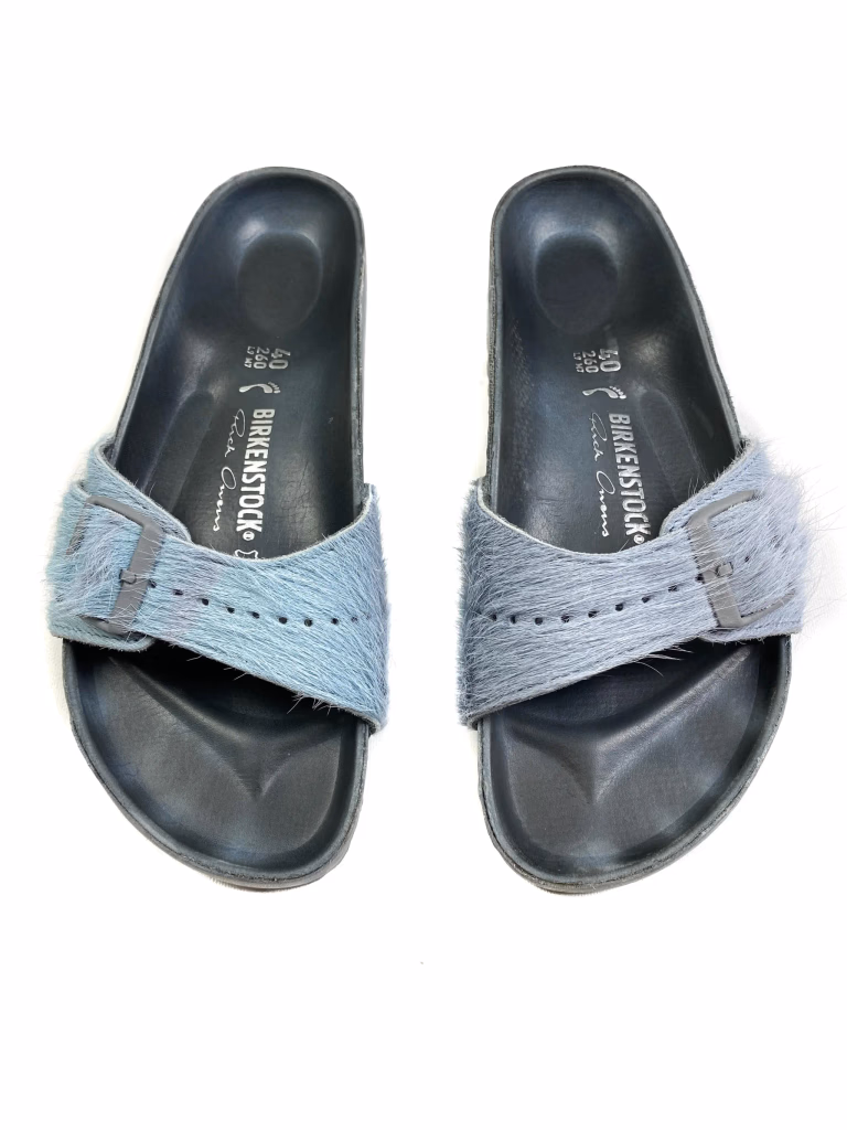 Rick Owens x Birkenstock Pony Hair Madrid Slides in Light Blue
