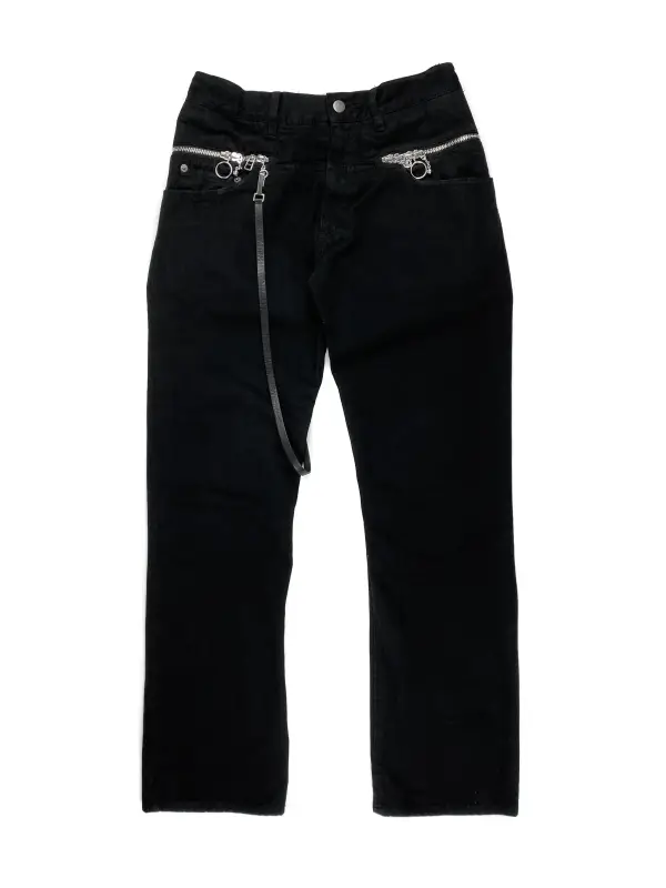 Zippered Denim with Leather Straps