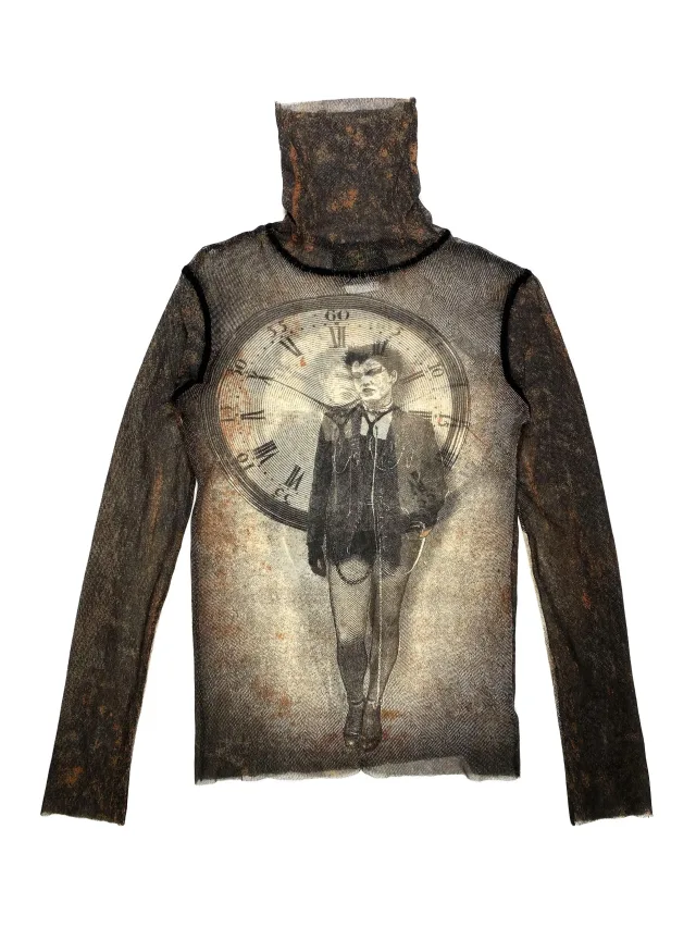 Jean Paul Gaultier Clock Figure Mesh Turtleneck in Brown