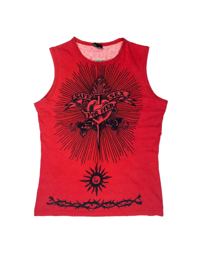 Jean Paul Gaultier SS96 Safe Sex Forever Tank Top in Red