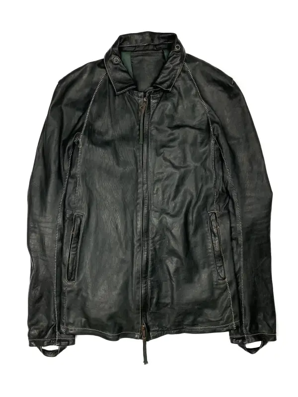 Contrast Stitch Leather Jacket